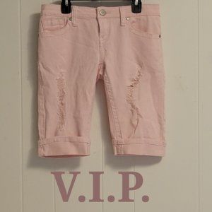 V.I.P Pink Distressed Bermuda Cuffed Demin Jean Shorts. Sz: 7